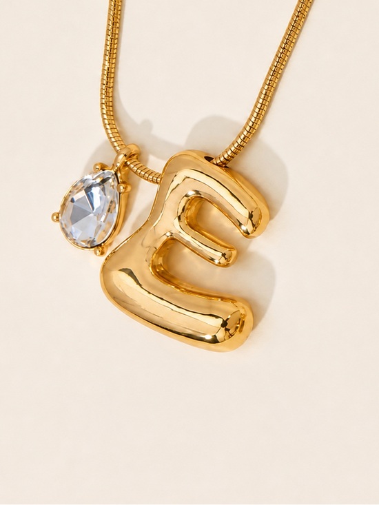 Trendy boutique Jewelry - Gold Bubble Initial Crystal Pear Necklace (7221)